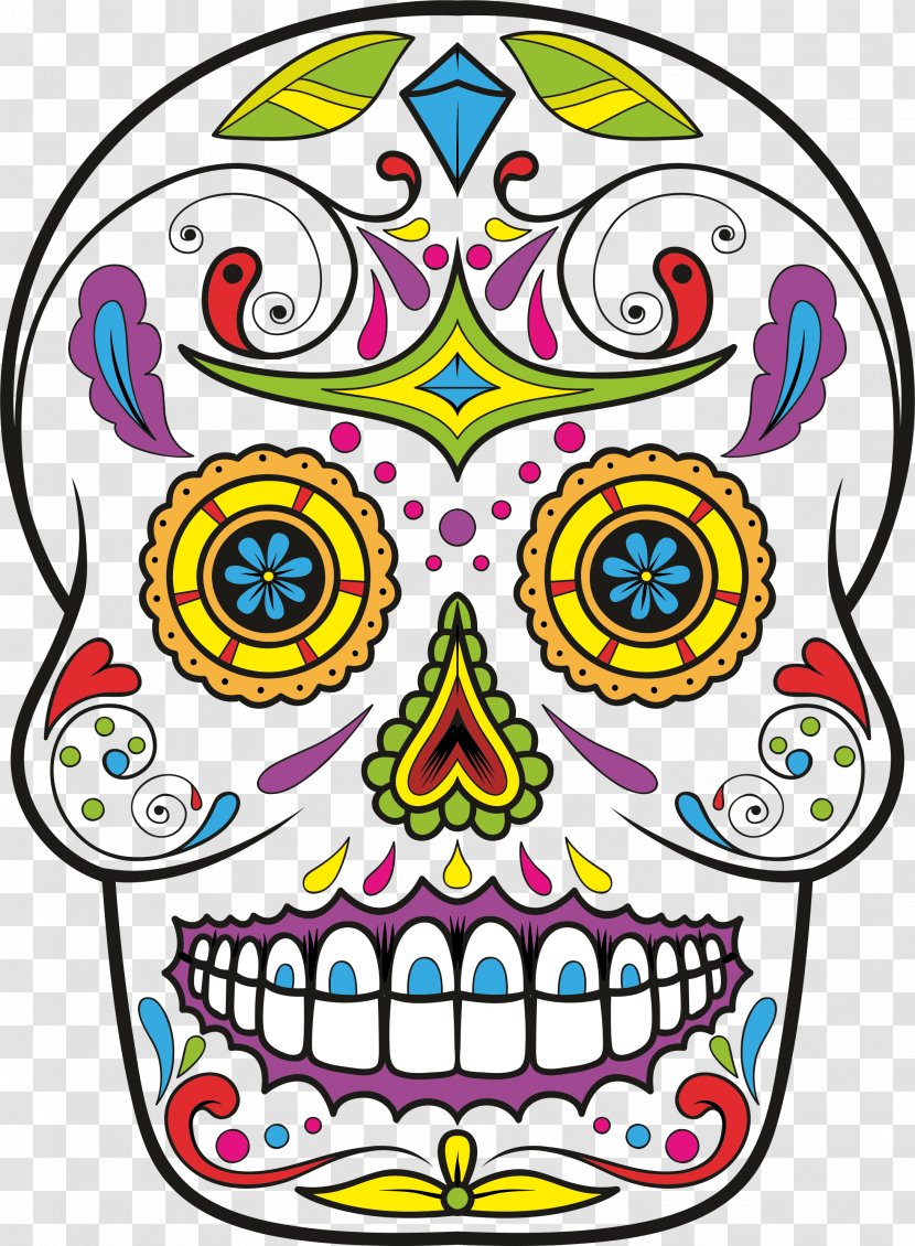 Calavera Skull Day Of The Dead Drawing Clip Art - Sticker - Sugar Transparent PNG