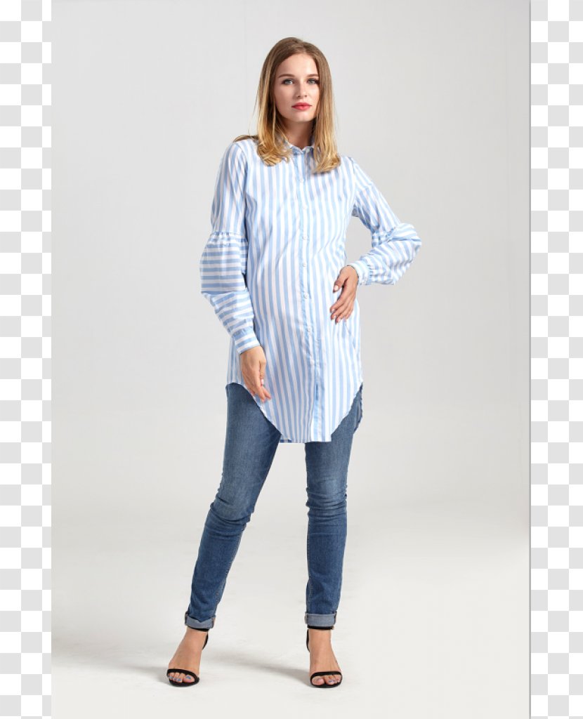Jeans Maternity Clothing Blouse Shirt - Sizes - Blue Stripe Transparent PNG