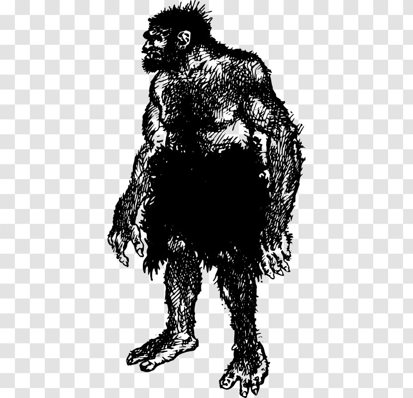 Gorilla Neanderthal Drawing Caveman Clip Art - Monochrome Photography Transparent PNG