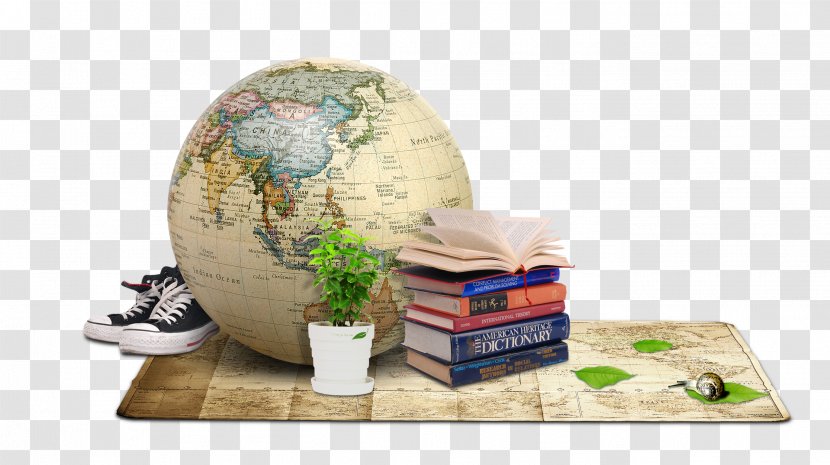 Student School Textbook Learning - Retro Map Globe Book Material Transparent PNG