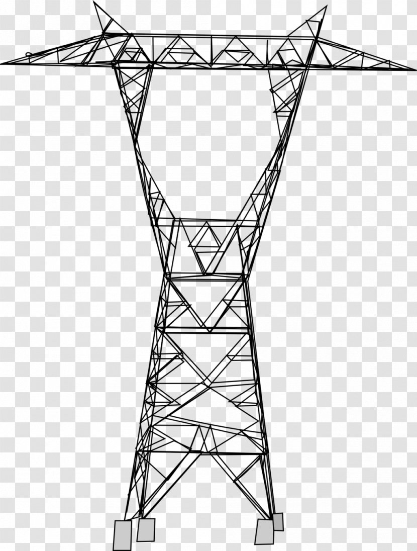 Drawing Transmission Tower Electric Power Overhead Line High Voltage - Monochrome Transparent PNG