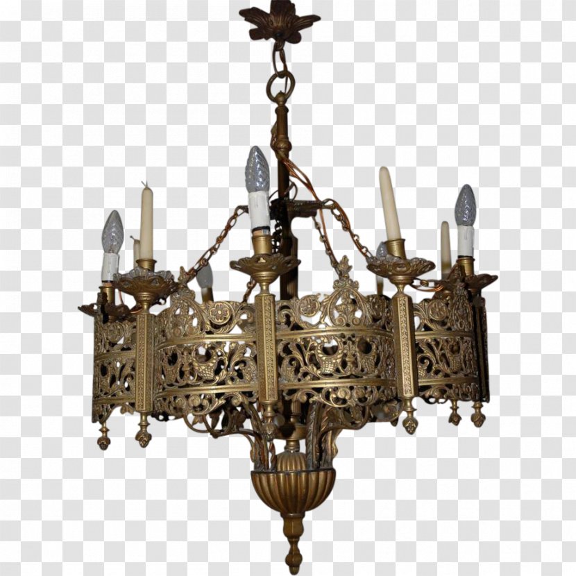 Light Fixture Chandelier Lighting Gothic Architecture - Brass - Church Candles Transparent PNG