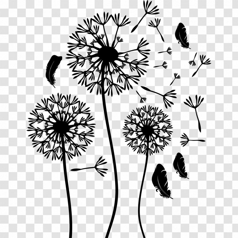 Pissenlit Sticker Flower Black And White Floral Design - Plant Stem Transparent PNG