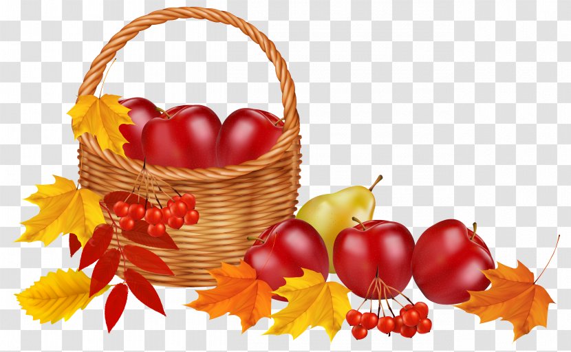 Autumn Leaf Color Fruit Clip Art - Basket With Fruits And Leaves Clipart Image Transparent PNG