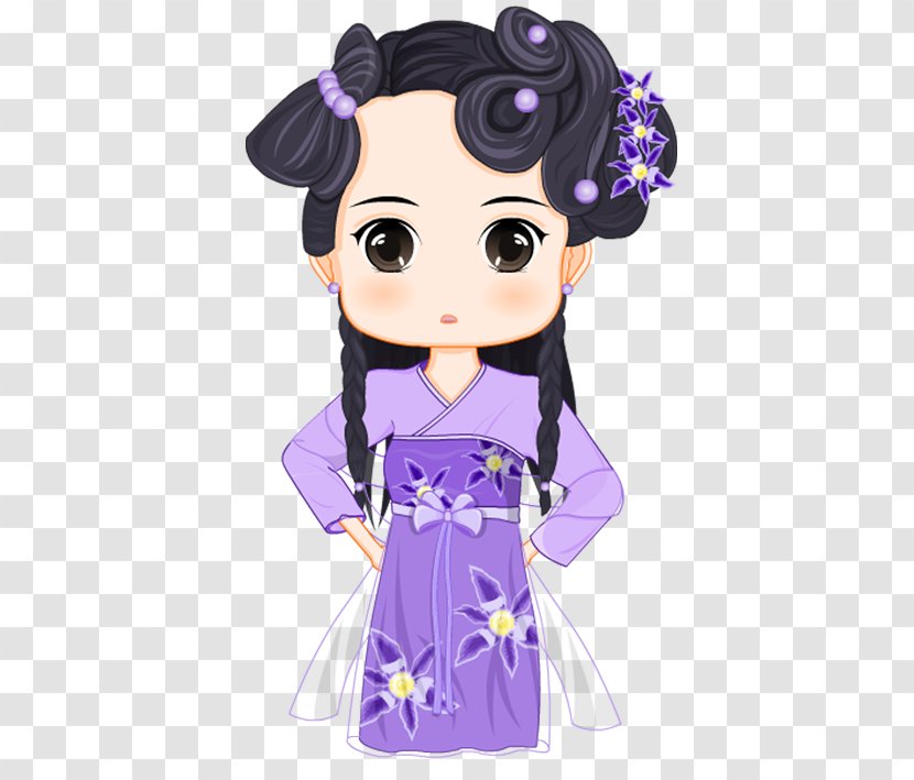 Cartoon Animation Doll - Watercolor - Purple Transparent PNG