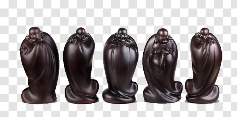 Maitreya Sculpture Buddhahood Buddharupa - Budai - A Row Of Rosewood Carving Small Buddha Statue Transparent PNG