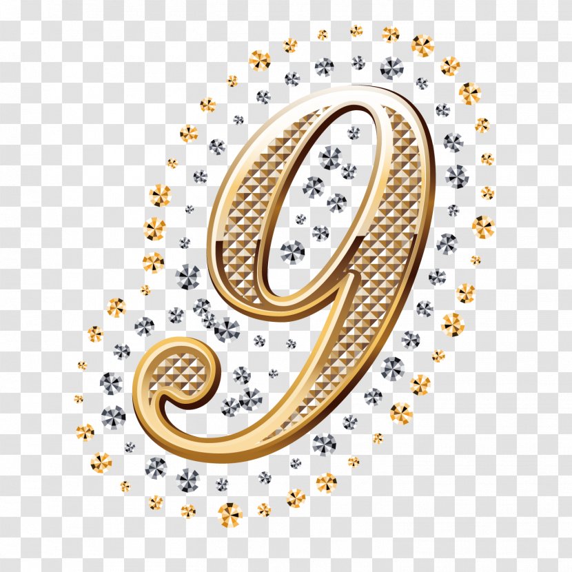 Letter Alphabet Initial Numerical Digit Stencil - Body Jewelry - Diamond Decoration Number 9 Transparent PNG