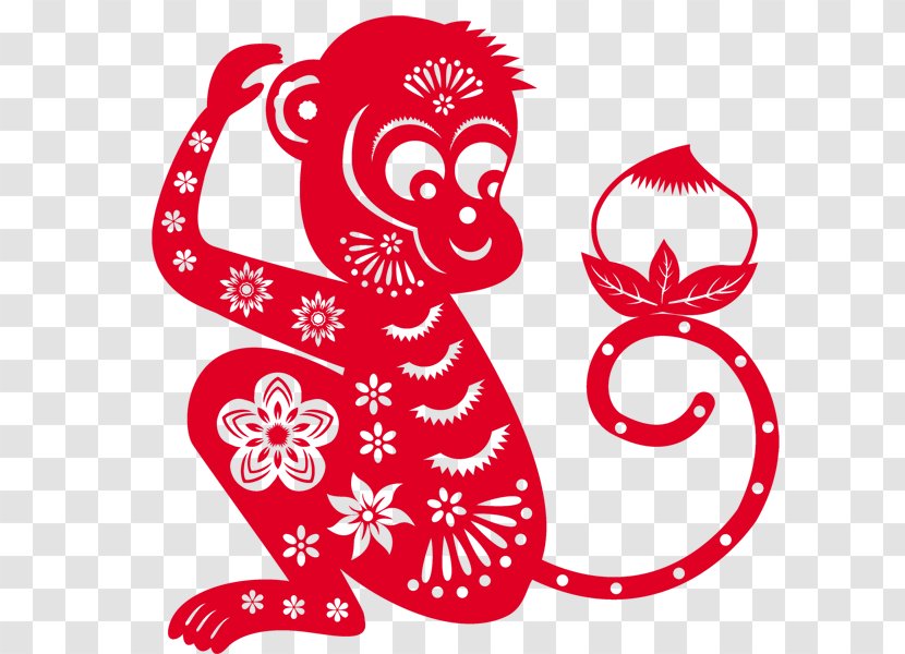 Chinese New Year Monkey Greeting Card Calendar - Tree - Paper-cut Transparent PNG