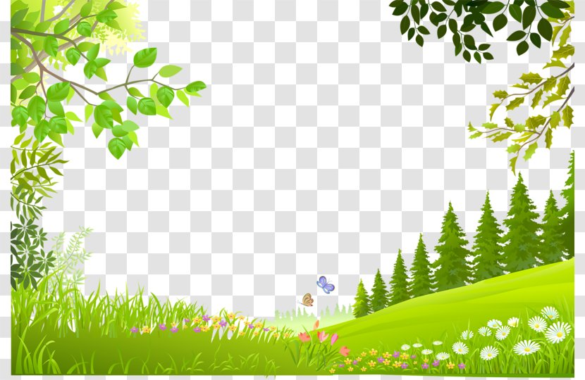 Nature Landscape - Branch - Cartoon Trees Plants Green Grass Background Material Transparent PNG