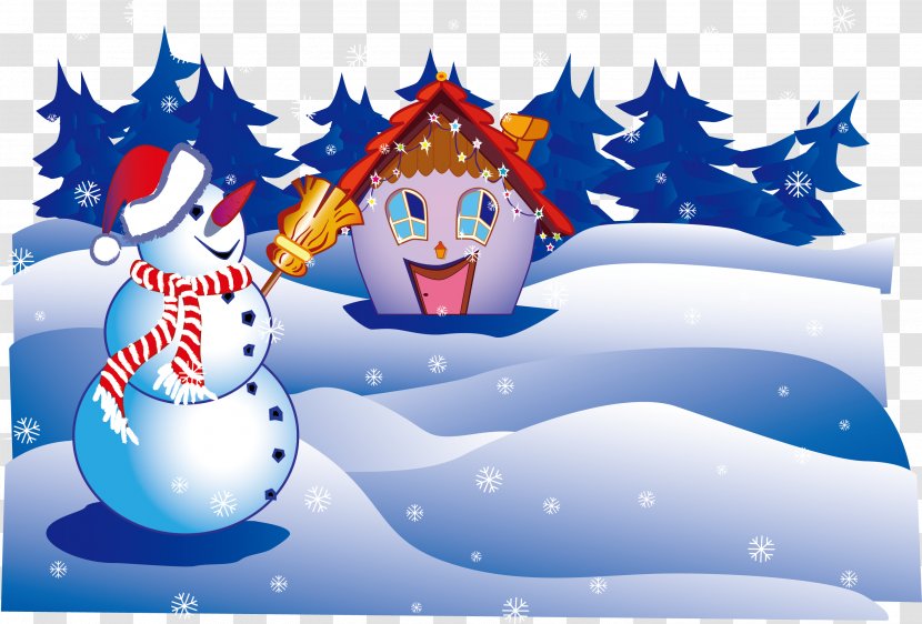 Snowman Christmas Illustration - Creative Housing Snow Transparent PNG