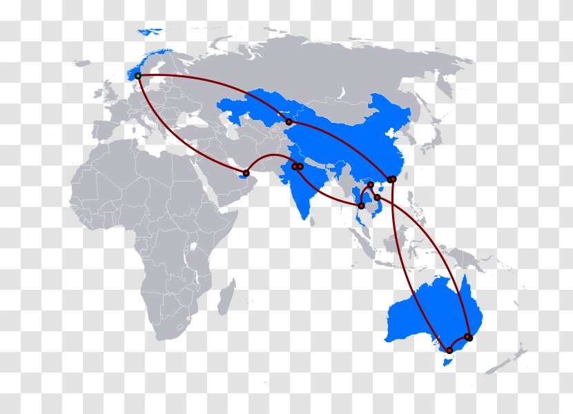 World Map China Australia - Area - Marathon Transparent PNG