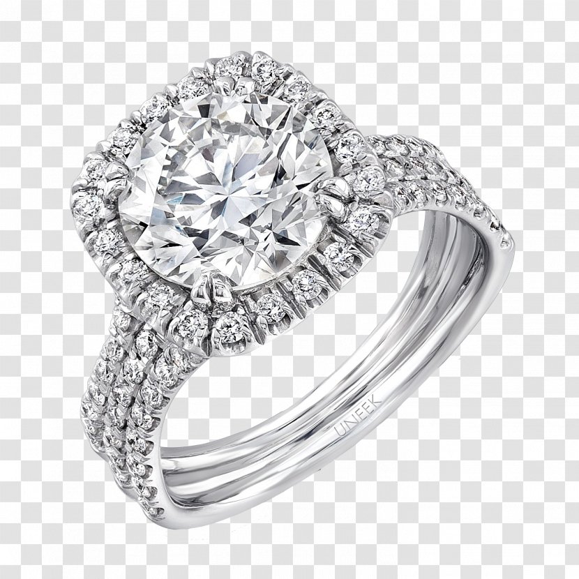 Diamond Cut Princess Engagement Ring - Bling - Halo Transparent PNG