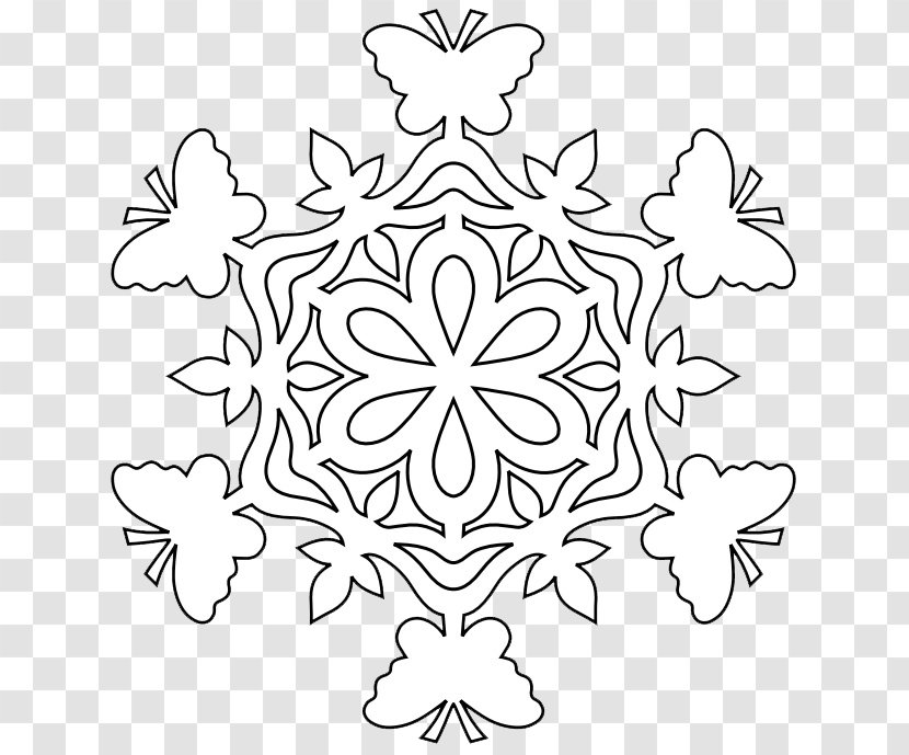 Snowflake Paper Coloring Book Christmas - Monochrome - Butterfly Lace Stick Figure Transparent PNG