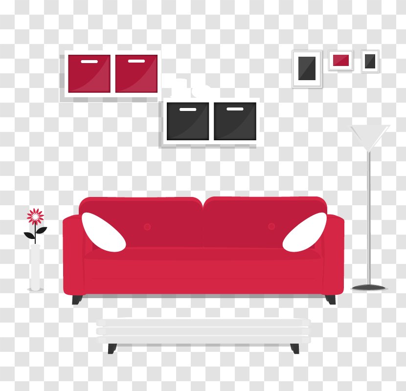 Living Room Sala Furniture Interior Design Services - Red - Vector Sofa Transparent PNG