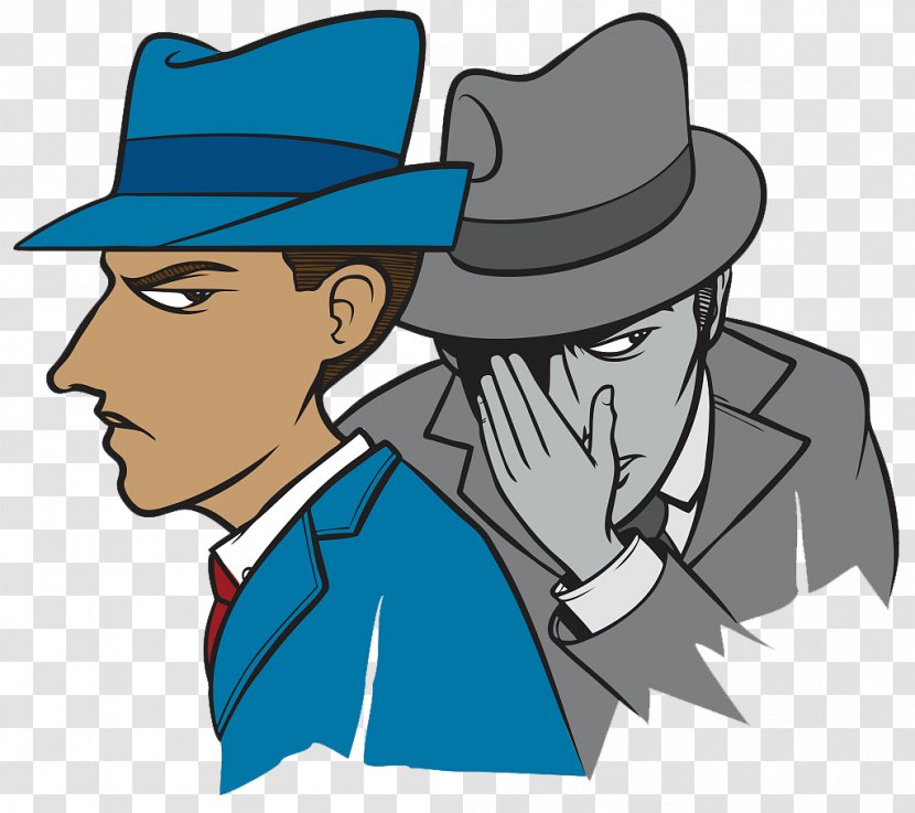 Fedora Hat Cartoon Comics Character - A Detective With Blue On Comic Figure Transparent PNG