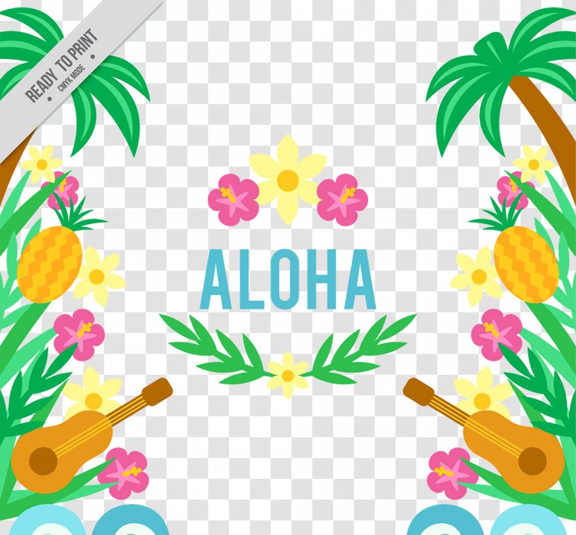 Hawaiian Ukulele Aloha - Yellow - And Floral Background Transparent PNG