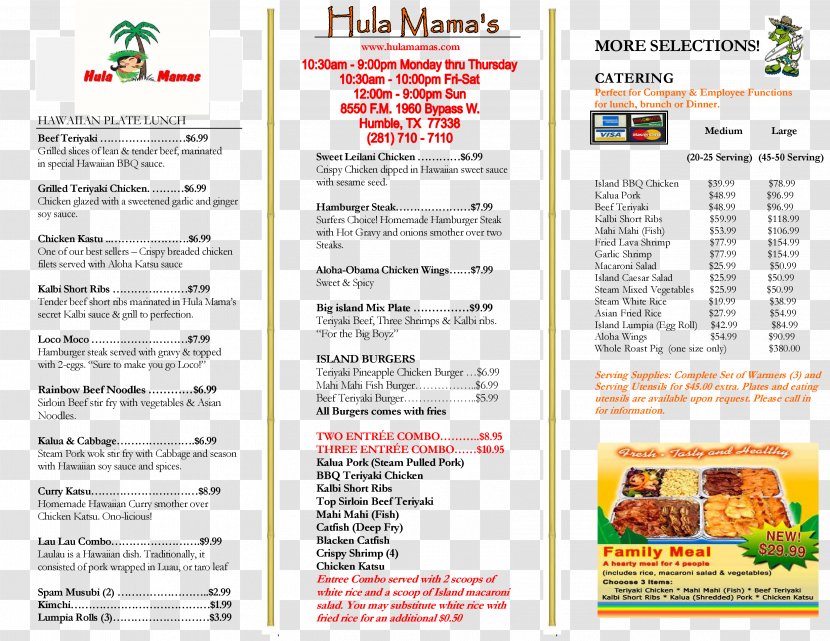 Cuisine Of Hawaii Germaine's Luau Food Menu - Advertising Transparent PNG