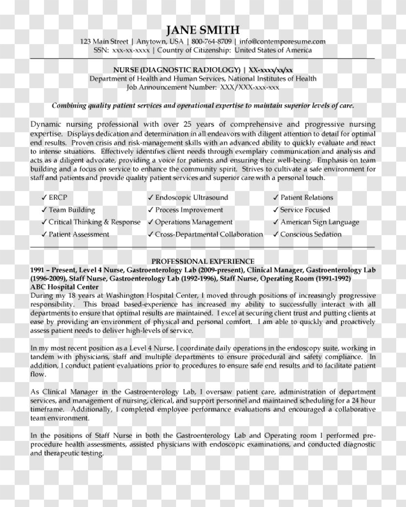 Résumé Template Nursing Care Radiology Curriculum Vitae - Medicalsurgical Transparent PNG