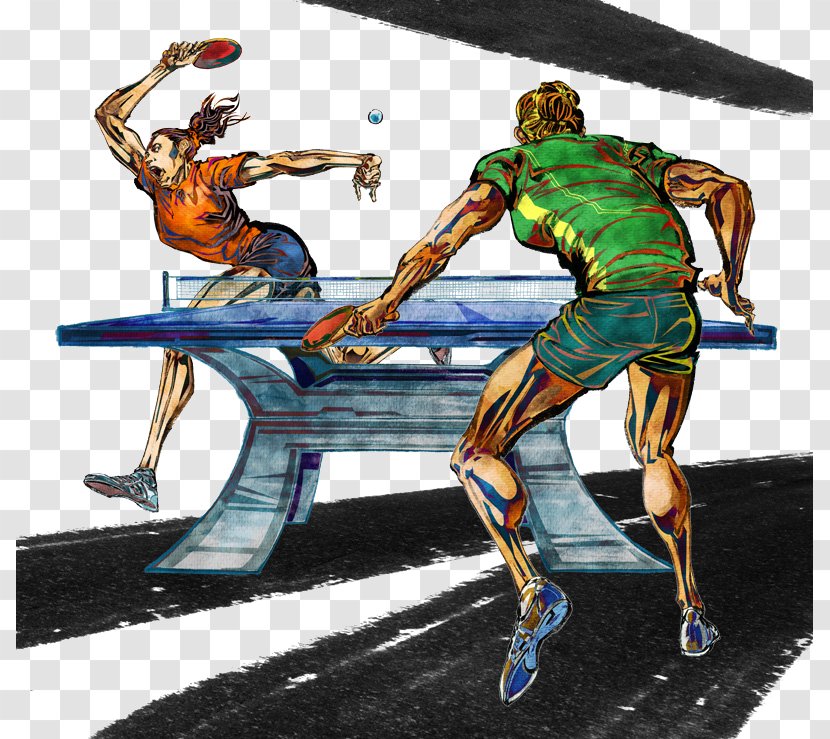 Table Tennis Poster Sport Cartoon Illustration - Wang Liqin - Dynamic Ping Pong Transparent PNG