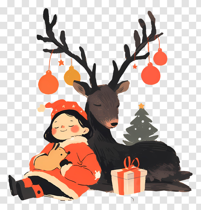 Santa Girl - Girl And Reindeer Cozy Scene Transparent PNG