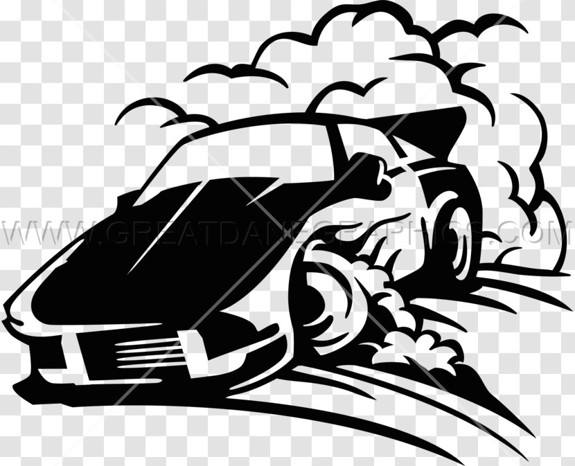 Car Drifting Stencil Clip Art - Monochrome - Drift Clipart Transparent PNG