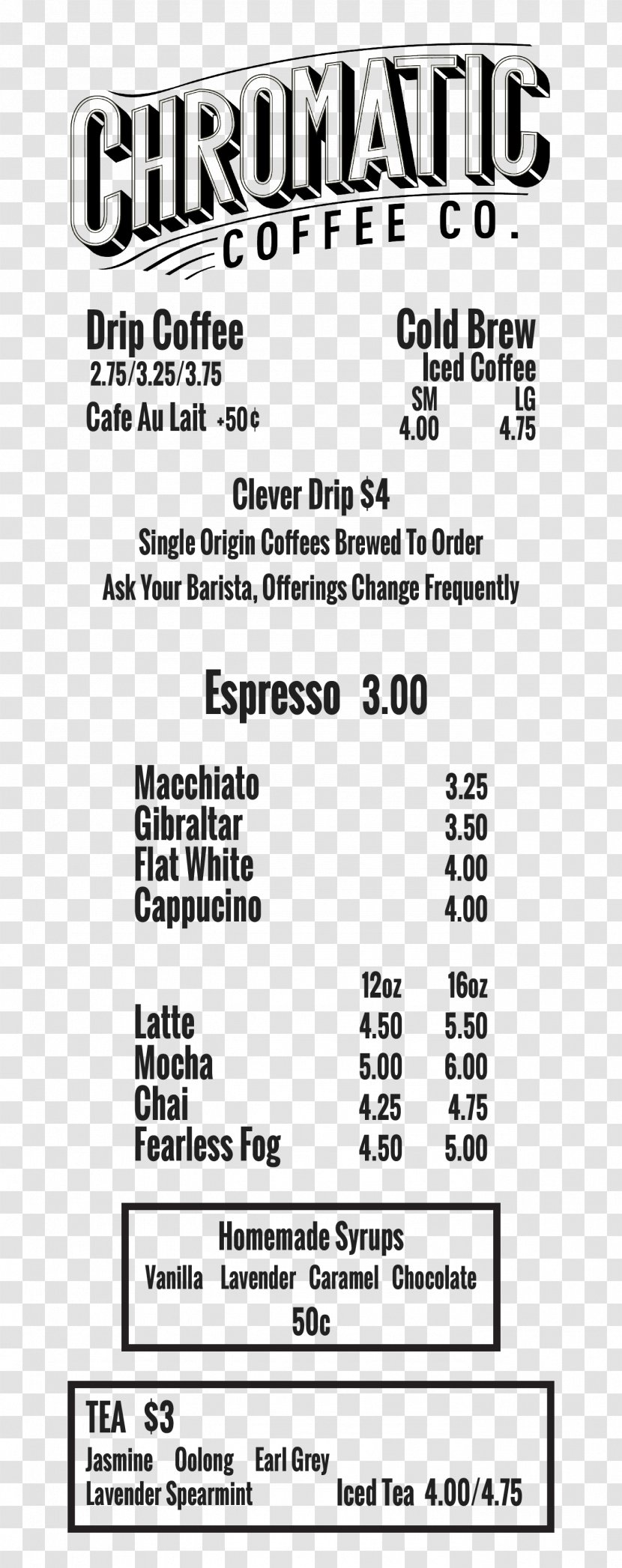 Fearless Coffee Breakfast Cafe Menu - Text Transparent PNG