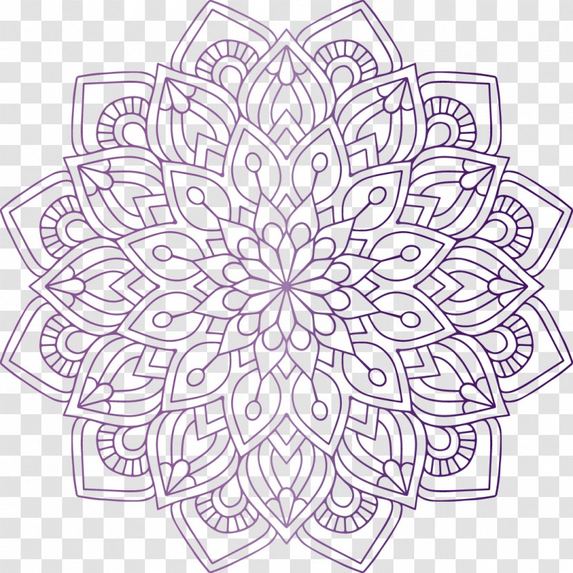 Mandala Coloring Book Hinduism Religion - Black And White - Purple Flowers Religious Transparent PNG