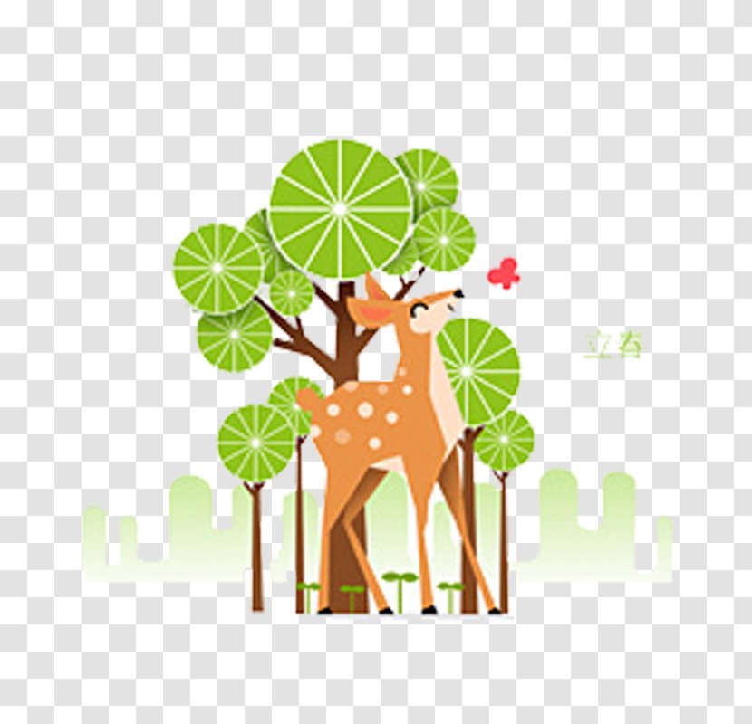 Giraffe Reindeer Green - Flowering Plant - And Tree Transparent PNG