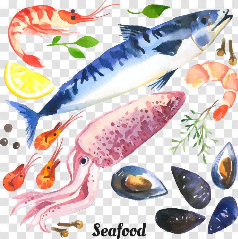 Seafood Watercolor Painting Image Illustration - Fish - Breadstick Transparent PNG