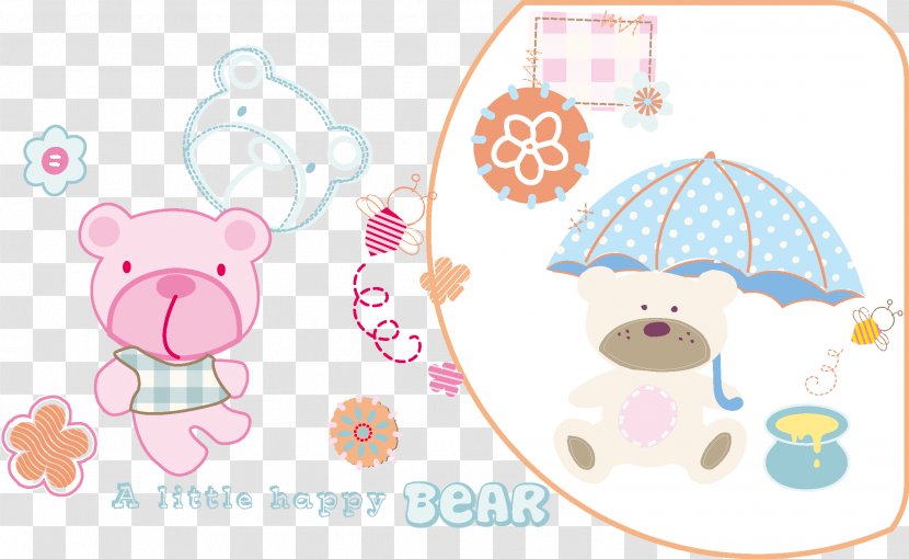 Cartoon Drawing Illustration - Frame - Bear Holding Umbrella Transparent PNG