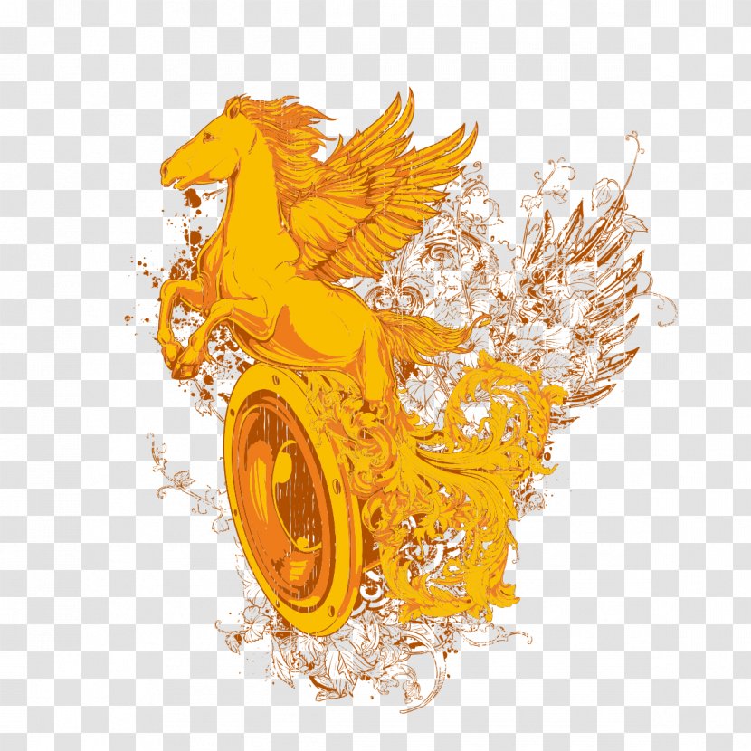 Illustration - Top - Retro Pattern Pegasus Transparent PNG