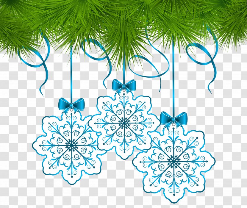 Snowflake Christmas Clip Art - Flora - Pine Decor With Snowflakes Ornaments Image Transparent PNG