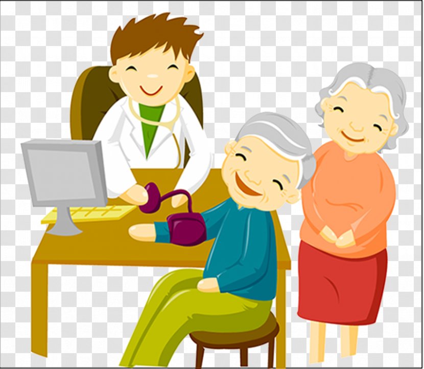 Physician Cartoon Illustration - Old Age - Elderly Blood Pressure Transparent PNG
