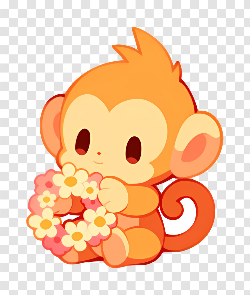 Cute Monkey With Flower Wreath Transparent PNG