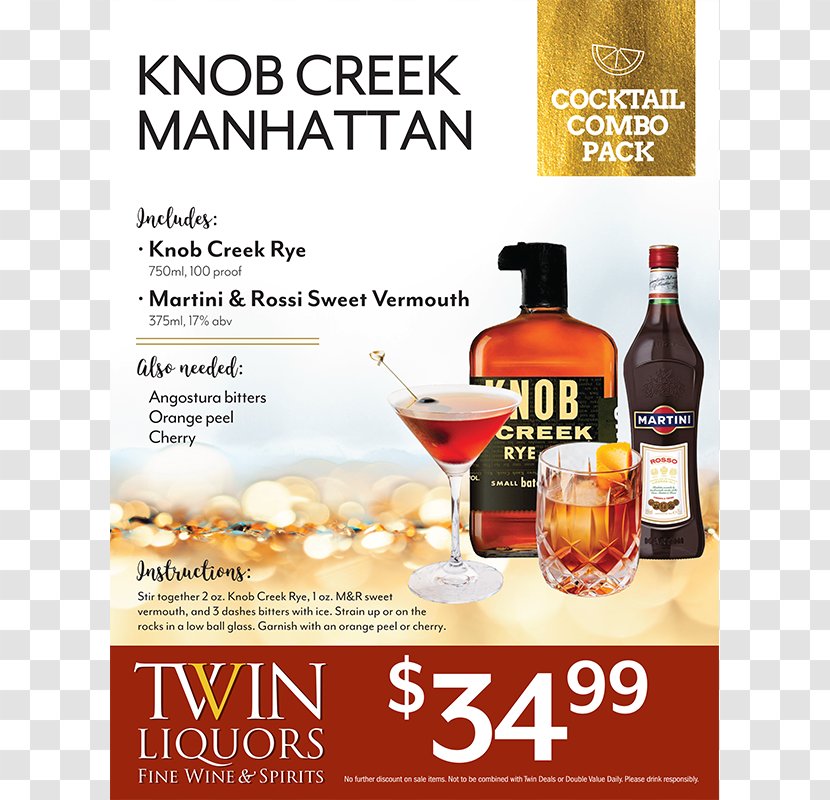 Liqueur Rye Whiskey Advertising Knob Creek - Manhattan Cocktail Transparent PNG
