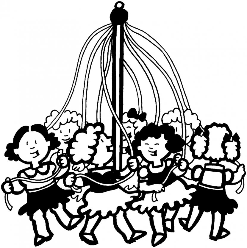 Coloring Book May Day Maypole Child - Mayday Cliparts Transparent PNG
