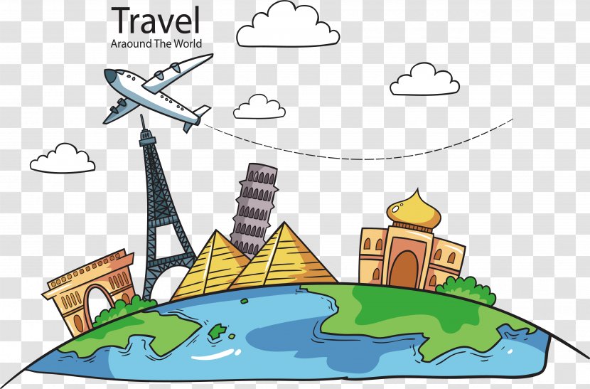 Airplane Clip Art - Travel - The Plane Travels Around World Transparent PNG