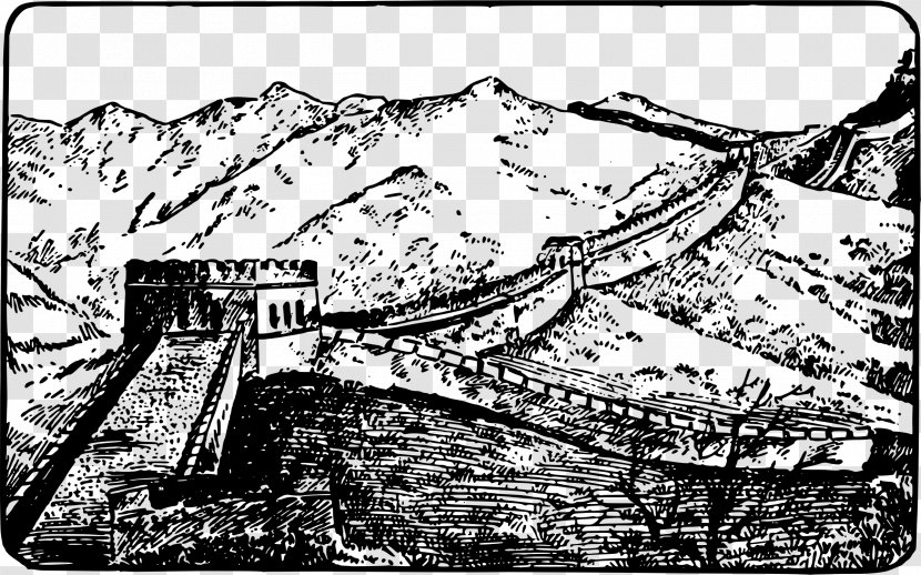 Great Wall Of China Black And White Clip Art - Tree Transparent PNG