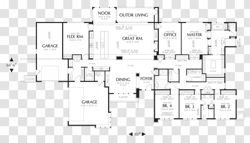 Ranch-style House Plan Floor - Open - Modern Home Architectural Sketch Transparent PNG