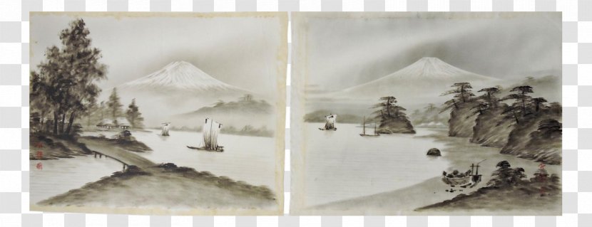 Watercolor Painting Mount Fuji Silk Art - Japanese Ink Of Bamboo Transparent PNG