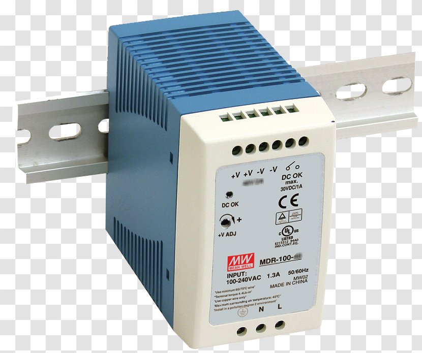 DIN Rail Power Supply Unit MDR-100-24 Mean Well Converters MEAN WELL Enterprises Co., Ltd. - Computer Component Transparent PNG