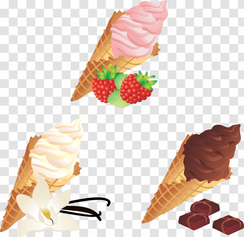 Ice Cream Cone Waffle - Raspberry - Vector Painted Cones Transparent PNG