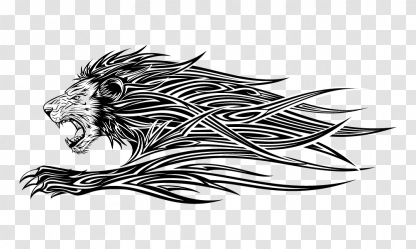 Lion Tattoo Illustration - Black And White - Transparent Transparent PNG