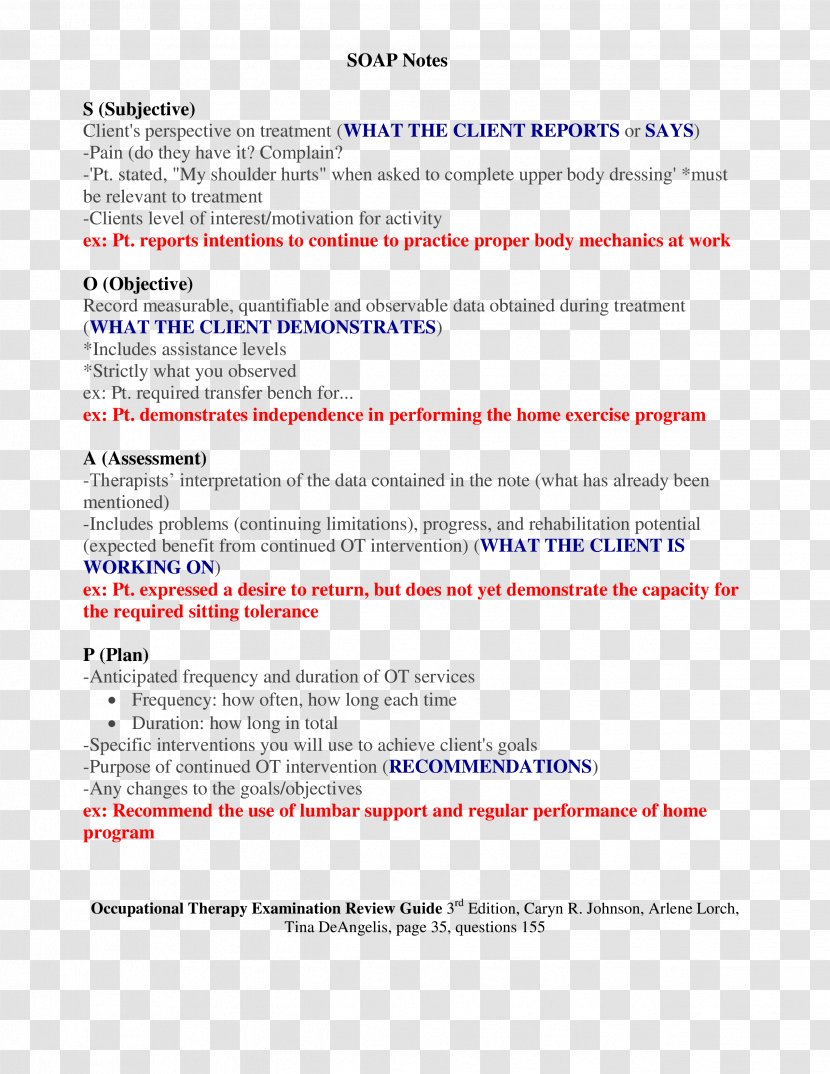 SOAP Note Occupational Therapy Examination Review Guide Progress - Medicine - Low Back Pain Transparent PNG