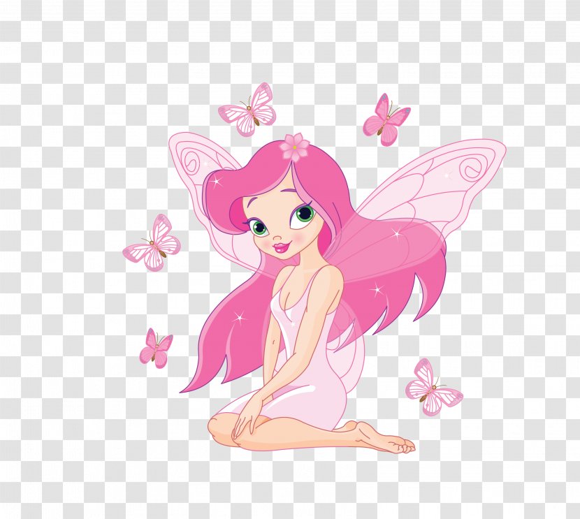 Tooth Fairy Cartoon Clip Art - Vector Pink Dream Butterfly Around The Flower Transparent PNG