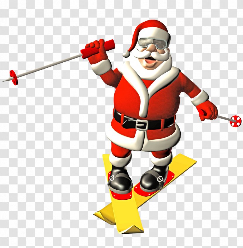 Santa Claus Skiing Illustration - Ski Transparent PNG