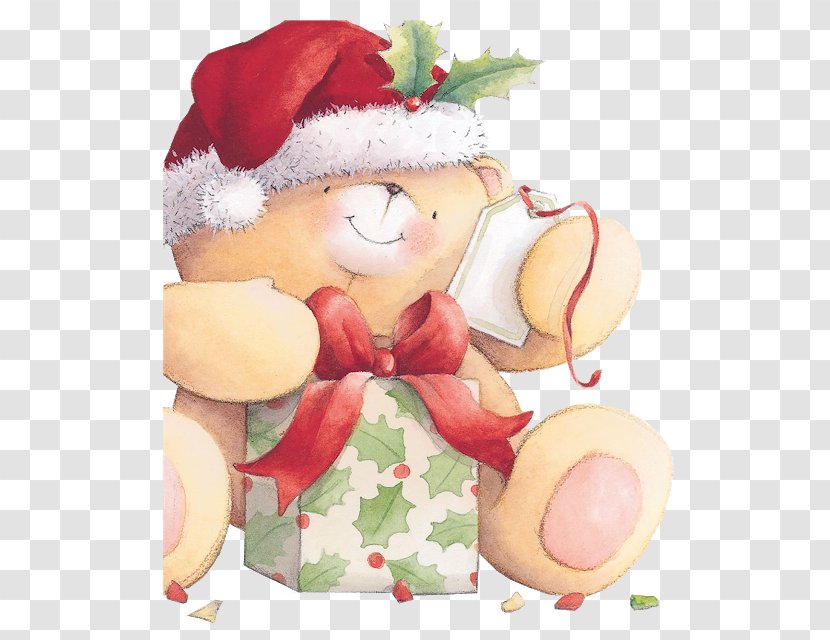 Bear Christmas Card Santa Claus Forever Friends - Watercolor Transparent PNG