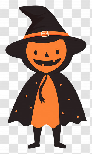 Halloween Kid Costume - Halloween Pumpkin Character In Witch Costume Transparent PNG