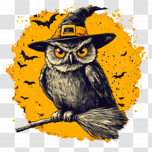 Halloween Owl - Spooky Owl With Witch Hat Transparent PNG