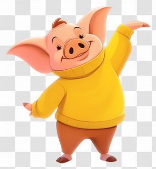 Cute Piglet - Happy Cartoon Pig Wearing Yellow Sweater Transparent PNG